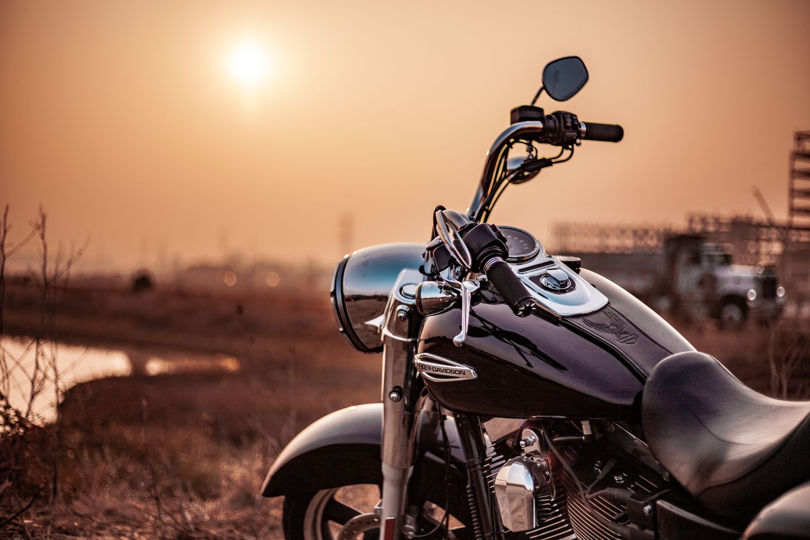 A motorcycle at golden hour
